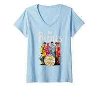 Femme Les cœurs solitaires du sergent Pepper des Beatles T-Shirt avec Col en V