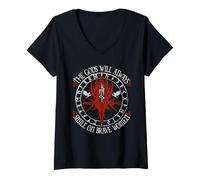 Femme Les Dieux sourient sur Les Femmes courageuses Motif Runes T-Shirt avec Col en V