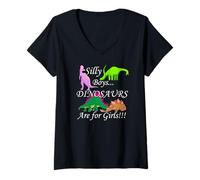 Femme Les Dinosaures Mignons et Idiots sont pour Les Filles T-Shirt avec Col en V