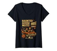 Femme Les divertissements du Haunted Goose Motel à Honkanoia Coonaniga T-Shirt avec Col en V