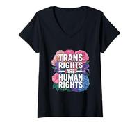 Femme Les droits des trans sont des droits humains Floral Pride T-Shirt avec Col en V