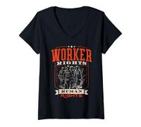 Femme Les Droits des Travailleurs sont Une Protestation des Droits Humains T-Shirt avec Col en V