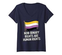 Femme Les Droits Non binaires sont des Droits Humains - Pride Trans Ally T-Shirt avec Col en V