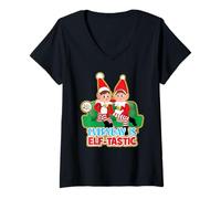 Femme Les Elfes se comportent Mal Tous Les Jours, C'est Un Noël elf-tastique T-Shirt avec Col en V
