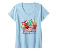Femme Les Enseignants changent Le Monde appréciation des éducateurs T-Shirt avec Col en V