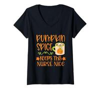 Femme Les épices à la Citrouille Permettent à Cette infirmière de Rester Gentille et drôle en Automne T-Shirt avec Col en V