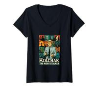 Femme Les épisodes complets de The Night Stalker Collage Cult Horror T-Shirt avec Col en V