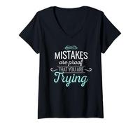 Femme Les erreurs sont la Preuve Que Vous essayez Une Citation de Motivation T-Shirt avec Col en V