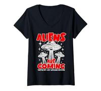 Femme Les extraterrestres arrivent, Ils ne se contentent Plus de Regarder T-Shirt avec Col en V