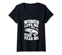 Femme Les femmes de pêcheurs vintage et drôles aiment le poisson, craignez que je pêche T-Shirt avec Col en V