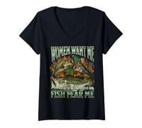 Femme Les Femmes me veulent du Poisson, craignez Moi Funny Fishing Meme Bootleg T-Shirt avec Col en V