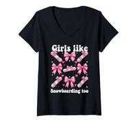 Femme Les Filles Aiment Aussi Le Snowboard T-Shirt avec Col en V