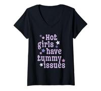 Femme Les filles chaudes ont des problèmes d'estomac digestifs drôles T-Shirt avec Col en V