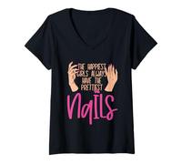 Femme Les Filles Les Plus heureuses Ont Les Plus Jolies techniciens des Ongles T-Shirt avec Col en V