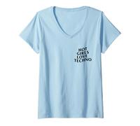 Femme Les Filles Sexy adorent la Techno, la Rave House, Le Dubstep, DJ, EDM, Music Slay. T-Shirt avec Col en V