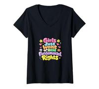 Femme Les Filles veulent Juste Avoir des Droits Humains fondamentaux féministes T-Shirt avec Col en V