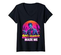 Femme Les Films d'horreur rétro Zombie Undead des années 80 T-Shirt avec Col en V