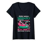Femme Les Gens devraient arrêter de s'attendre à de la normalité de ma Part Funny Flamingo T-Shirt avec Col en V