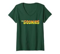 Femme Les Goonies, Film Logo Friends Adventure Fun, Classique des années 80 et 90 T-Shirt avec Col en V, Vert Forêt, XL