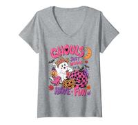 Femme Les goules veulent Juste s'amuser à Western Ghost Halloween T-Shirt avec Col en V