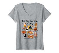 Femme Les griffonnages d'automne Vintage en Patchwork d'halloween, C'est la Saison T-Shirt avec Col en V