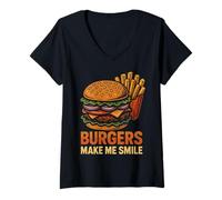 Femme Les Hamburgers me Font Sourire, Un délice Amusant T-Shirt avec Col en V