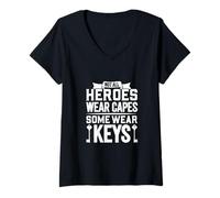 Femme Les héros Portent des clés - Agent pénitentiaire T-Shirt avec Col en V