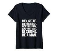 Femme Les Hommes se lèvent, Vont au culte de l'église, priez, dirigez Votre Famille T-Shirt avec Col en V