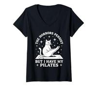 Femme Les horreurs Persistent mais J'Ai Mon drôle de Chat Pilates T-Shirt avec Col en V