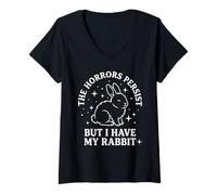 Femme Les horreurs Persistent mais J'Ai Mon Lapin T-Shirt avec Col en V