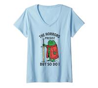 Femme Les horreurs Persistent, mais Moi Aussi, drôle, Tarot, Grenouille, Crapaud T-Shirt avec Col en V