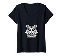 Femme Les Humains ne sont Pas de Vrais Chats extraterrestres T-Shirt avec Col en V