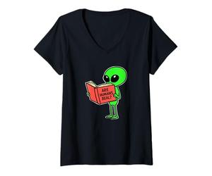 Femme Les Humains sont-Ils Une véritable Conspiration Amusante d'ovnis spatiaux extraterrestres T-Shirt avec Col en V