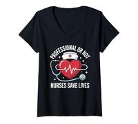 Femme Les infirmières Professionnelles ou Non sauvent des Vies battements cardiaques T-Shirt avec Col en V