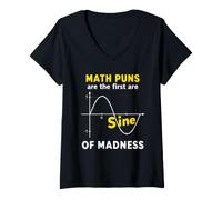 Femme Les Jeux de Mots Amusants de mathématiques sont Le Premier Dicton de Folie sinusoïdale T-Shirt avec Col en V