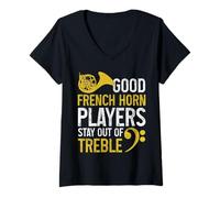 Femme Les joueurs de cor français restent hors des aigus Instrument amusant T-Shirt avec Col en V