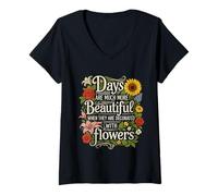 Femme Les Jours sont Meilleurs avec des Fleurs cite la Nature T-Shirt avec Col en V