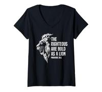 Femme Les justes sont Audacieux comme Un Lion Proverbes chrétiens 28:1 T-Shirt avec Col en V