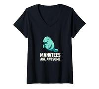 Femme Les lamantins sont géniaux et drôles d'animaux Marins et océans T-Shirt avec Col en V