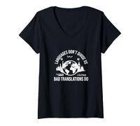 Femme Les Langues ne Nous divisent Pas Mauvaises traductions Do Bilingue Prof T-Shirt avec Col en V