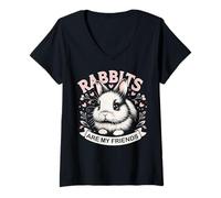 Femme Les Lapins sont Mes Amis Lapins Animaux Lapins T-Shirt avec Col en V