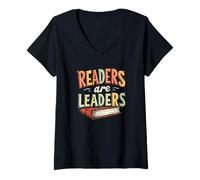 Femme Les lecteurs sont des Leaders : Motivation et autonomisation des Clubs de Lecture T-Shirt avec Col en V