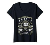 Femme Les légendes Naissent en août 1989 T-Shirt avec Col en V
