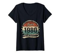 Femme Les légendes Naissent en Juin 1980 Homme ou Femme Rétro T-Shirt avec Col en V