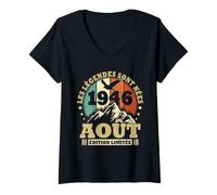 Femme Les Légendes sont Nées en Août 1946 Anniversaire 80 Ans T-Shirt avec Col en V