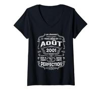 Femme Les Légendes sont Nées en Août 2001 25e Anniversaire T-Shirt avec Col en V