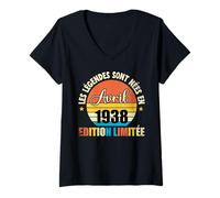 Femme Les Legendes sont Nées en Avril 1938 85e Anniversaire Cadeau T-Shirt avec Col en V