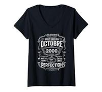 Femme Les Légendes sont Nées en Octobre 2000 25e Anniversaire T-Shirt avec Col en V