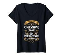 Femme Les Légendes sont Nées en Octobre 2008 17e Anniversaire T-Shirt avec Col en V