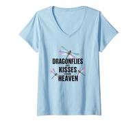 Femme Les libellules sont des Baisers du Ciel T-Shirt avec Col en V
